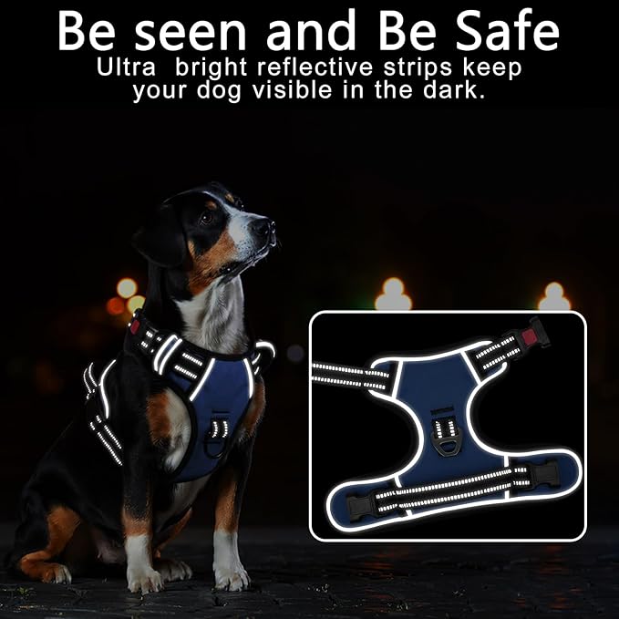Timos Dog Harness for Medium Dogs, No Pull Service Vest with Reflective Strips and Control Handle,No Choke Dog Harness with 2 Metal Rings for Easy Walking,Outdoor Training,Blue, M