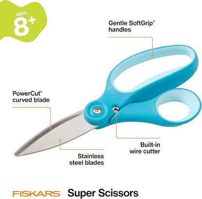 Fiskars Kids Cardboard Creator – Safer Cardboard Cutting Tool with Ergonomic SoftGrip Handle, for Craft and School Supplies, 5 Inches, Rubber and Stainless Steel