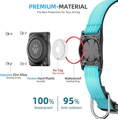 Upgraded AirTag Dog Collar, IP68 Waterproof Air Tag Dog Collar Holder, Reflective, Ultra-Durable, Comfortable Padded, Heavy Duty Dog Collars for Small Medium Large Dogs (M (12.6"-17.1"), Blue)