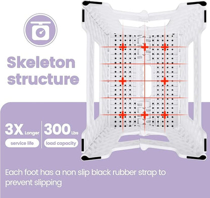 ACSTEP 9 Inch Folding Step Stool 300 LB Capacity Non Slip Foot Stool with Handle Plastic Foldable Step Stools for Kids Stepping Stool for Bathroom Black Small Step Stool (1 PC White)