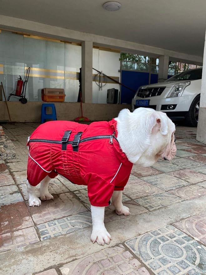 Dogs Waterproof Jacket, Lightweight Waterproof Jacket Reflective Safety Dog Raincoat Windproof Snow-Proof Dog Vest for Pugs English French Bulldog American Pit Bull Red B-M