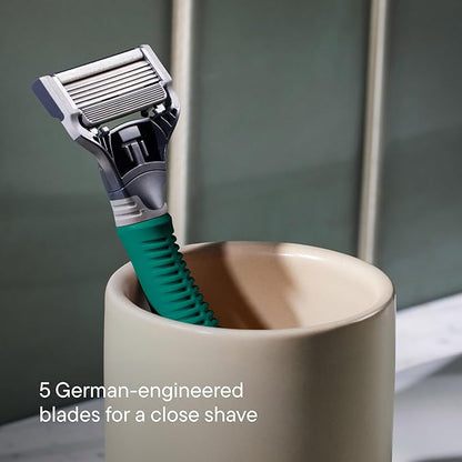 Harry's Original Shaving Kit for Men - Razor Handle, 5 Razor Blade Refills, Foaming Shave Gel, and Travel Blade Cover - German Engineered - Sage