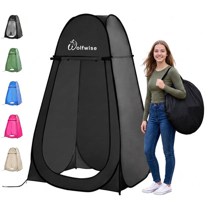 Wolfwise Pop Up Shower Tent for Camping Essentials, Portable Instant Changing Tent with Ventilation Window & Carry Bag, Privacy Dressing Room Bathroom Toilet for Beach, Outdoor, Standard, Black