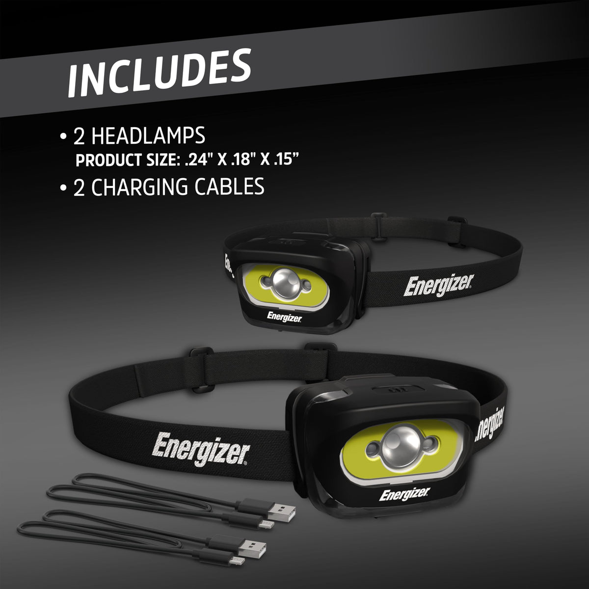 Energizer LED Rechargeable Headlamp (2-Pack), Black, LED Headlamp with Red Light Option, USB Charging Cables Included, Black