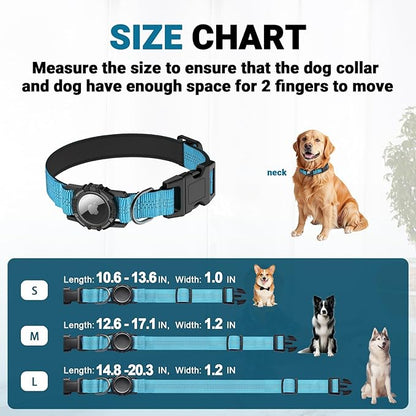 IP68 Waterproof AirTag Dog Collar ??Heavy Duty Reflective Padded Design with Integrated AirTag Holder for Small, Medium & Large Dogs ??Comfortable & Durable, Size M (12.6"-17.1"), Blue