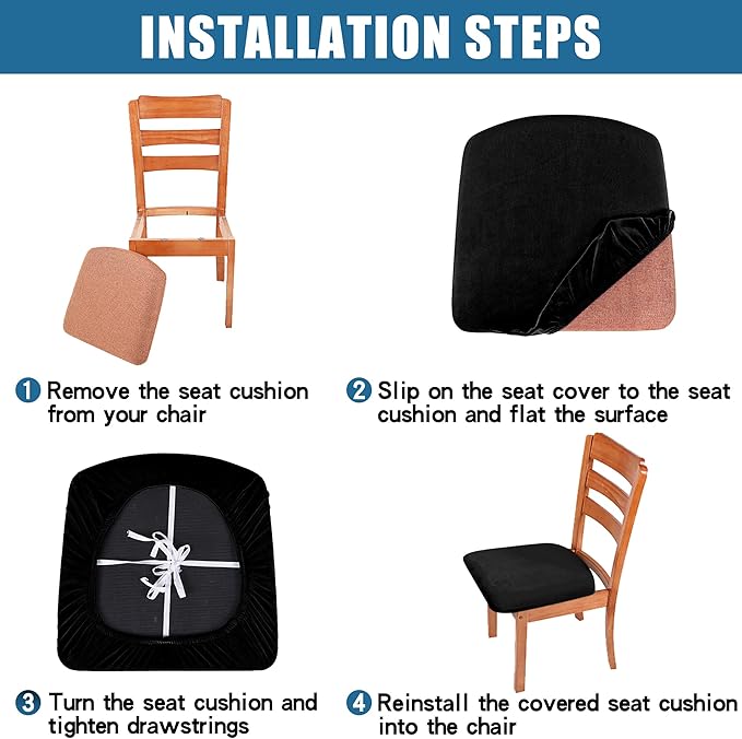 Smiry Velvet Seat Covers for Dining Room Chair Set of 2, Stretch Fit Removable Washable Chair Seat Cushion Protector Slipcovers with Ties, Cream