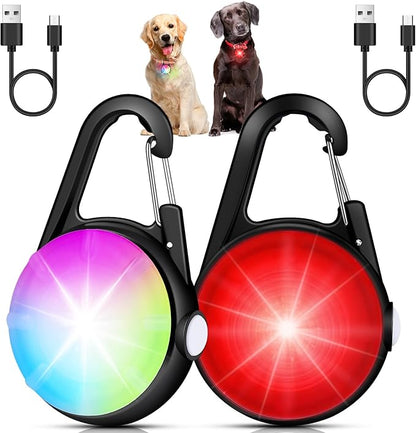 2 Pack Dog Collar Light, Rechargeable Dog Lights for Night Walking Clip On, 4 Modes Waterproof LED Collar Charm for Nighttime Running, Cycling, Pet Camping Essentials (Black)