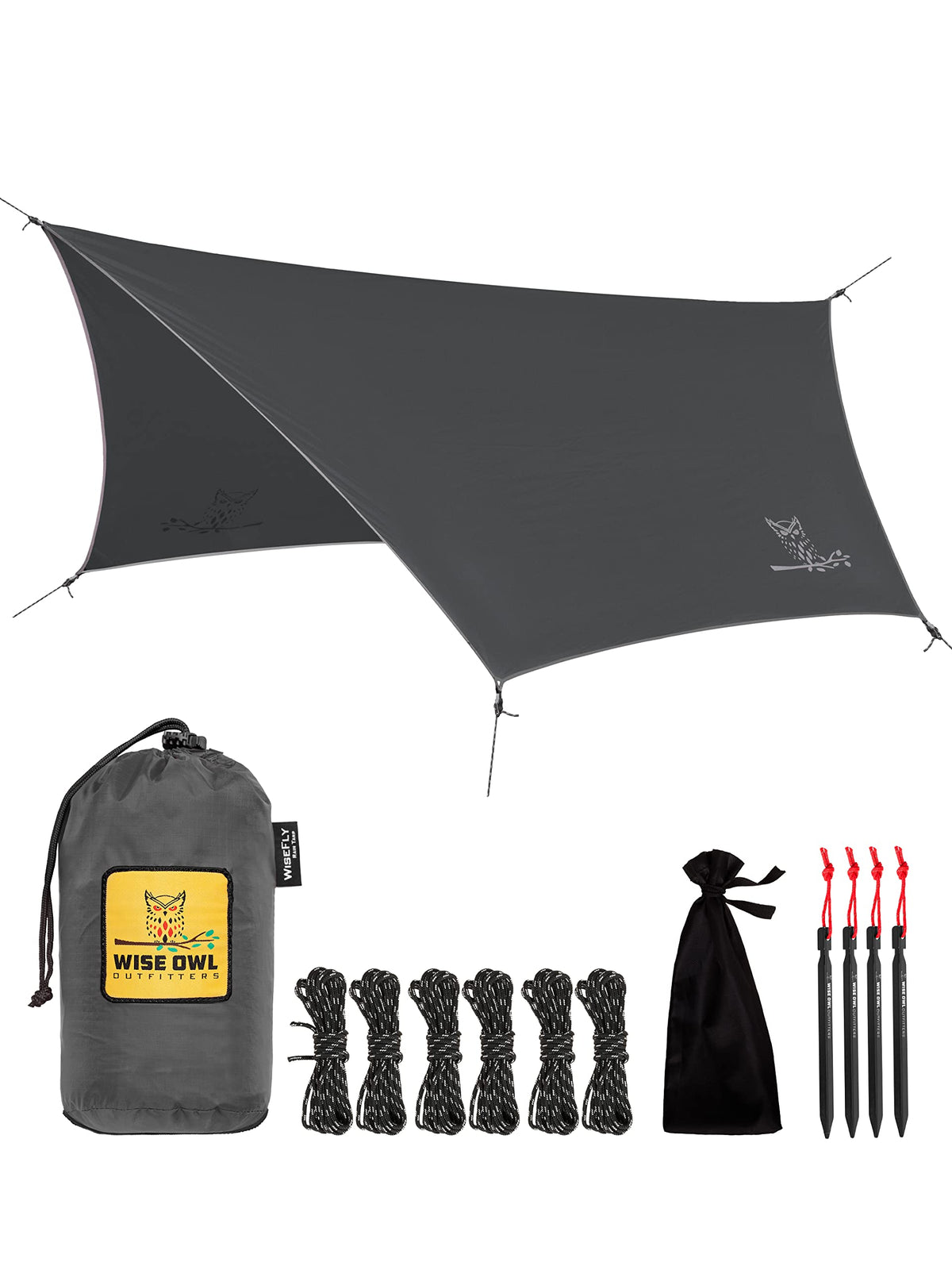 Wise Owl Outfitters Hammock Rain Fly – Waterproof Camping Tarp Cover with Tent Stakes & Carry Bag, Ultralight Shelter for Backpacking & Outdoor Shade