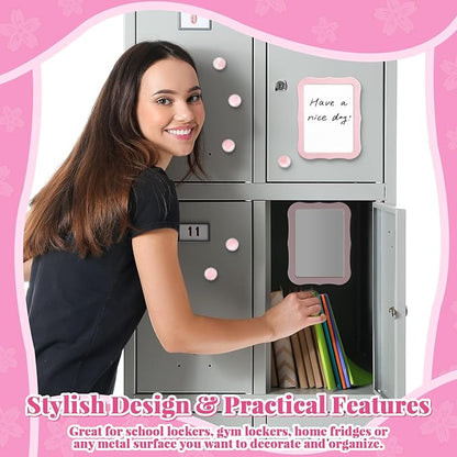 11 Pcs School Lockers Magnetic Decor Pink Locker Accessories Kit with Magnetic Mirror Whiteboard Pen Holder Buckles Lockers Organizer Decorations Locker Essentials for Girls Back to School Supplies