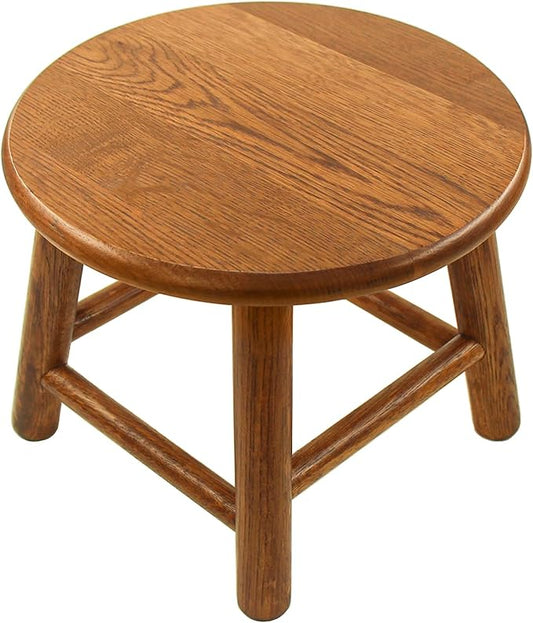 CONSDAN 9-Inch Round Step Stool for Adults & Kids, USA Grown Solid Oak Hardwood, Sturdy Small Foot Stool for Kitchen, Bedroom, Bathroom, Shoe Changing, Plant Stand, Fully Assembled (Chocolate)
