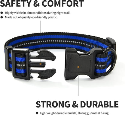 Mile High Life Reflective Dog Collar | Nylon Pet Collars wiith Buckle | Light Weight Puppy Collars | Blue Dog Collars for Large Dogs (Blue, L)