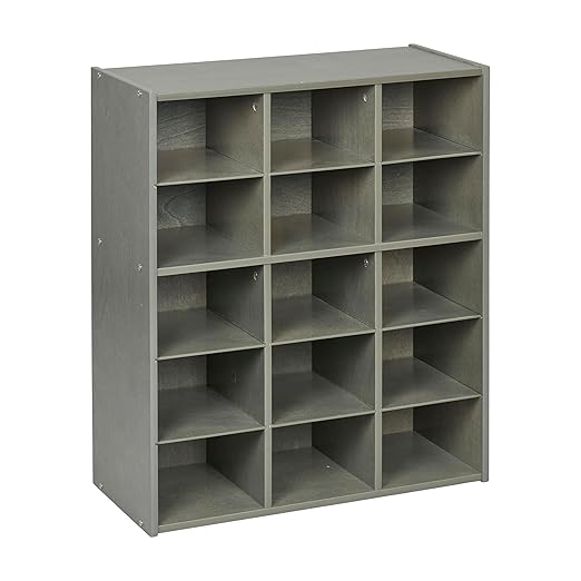 ECR4Kids Streamline 15 Cubby Tray Storage Cabinet, 5x3, Classroom Furniture, Grey Wash