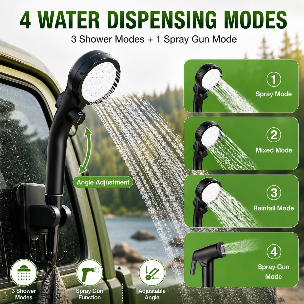 ELZONYX Portable Shower for Camping, 6000mAh Rechargeable Camping Shower with Intelligent LED Display, Foldable Bucket, 4 Spray Modes, IPX7 Waterproof Outdoor Camp Pump for Hiking, Travel, Car, Pet