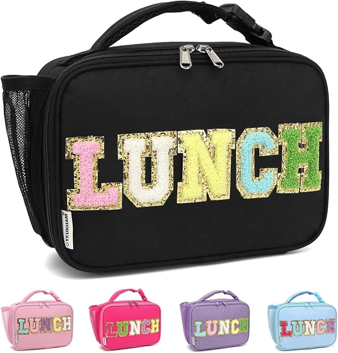 Insulated Lunch Box for School, Thermal Reusable Durable Freezable Lunch Bags for Kids Boys Girls Men Women - Small Soft Cooler Portable Lunch Tote Kit for Work Picnic Travel,Black Alphabet