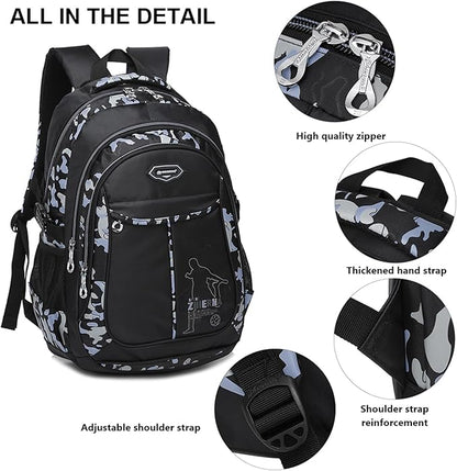 goldwheat School Backpack for Boys Cool Camouflage Bookbags with Lunch Box Pencil Case 3pcs for Middle School