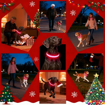 DOGWONG LED Dog Collar - Christmas Red Plaid Heavy Duty Light up Dog Collars - Rechargeable Waterproof - Lighted Dog Collars for Night Walking, Hiking, Camping(Red Plaid,L)
