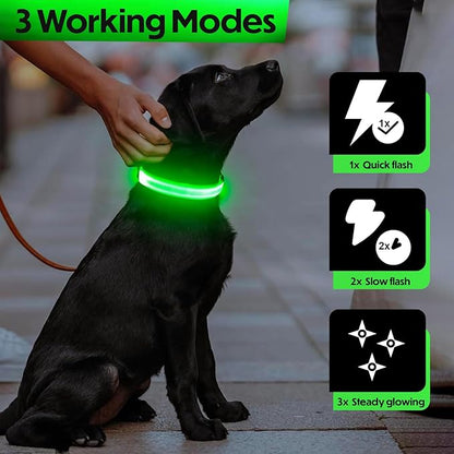 Light Up Dog Collar ??Reflective, Adjustable & Rechargeable Electronic Glow Pet Collars ??Bright, Comfortable, High Visibility LED Dog Collar for Night Safety, Outdoor Walk, Flashing Fun, Green, Large