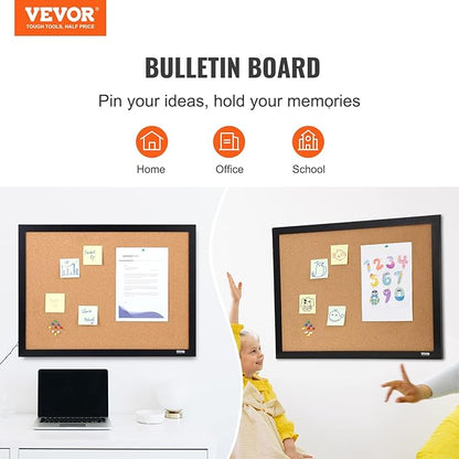 VEVOR Cork Board for Office, 36'' x 24'' Bulletin Board for Wall, Push Pin Board with Framed for Office Home and School