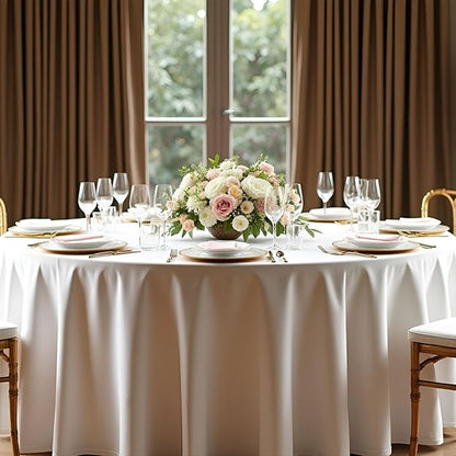 8 Pack Round Tablecloth 120 Inch Cloth White Tablecloth for Round Tables, Washable Polyester Table Cloth Stain and Wrinkle Resistant Decorative Table Cover for Wedding Party Dining Banquet