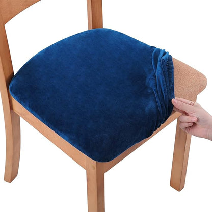 Smiry Velvet Seat Covers for Dining Room Chair Set of 2, Stretch Fit Removable Washable Chair Seat Cushion Protector Slipcovers with Ties, Federal Blue