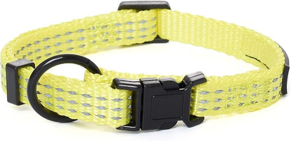 Mile High Life Dog Collar, Nylon Reflective Dog Collars w Pull D-Ring, Light Weight Puppy Collars, Hanger Dog Collars for Large Dogs(Lemon Yellow, Medium)
