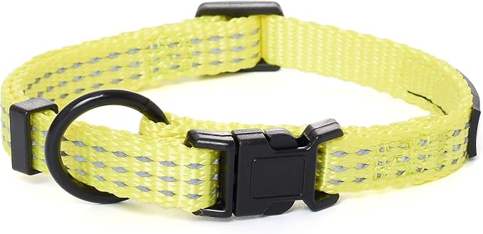 Mile High Life Dog Collar, Nylon Reflective Dog Collars w Pull D-Ring, Light Weight Puppy Collars, Hanger Dog Collars for Large Dogs(Lemon Yellow, Large)
