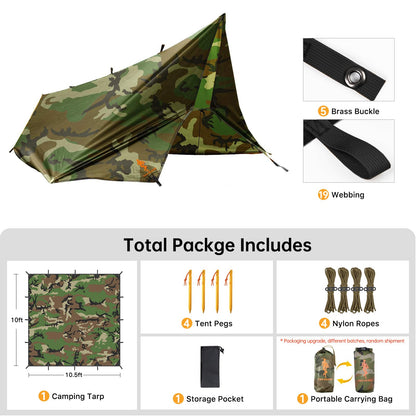 FREE SOLDIER Camping Tarp - 10 x 10.5ft, Waterproof, Camo