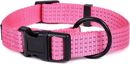 Mile High Life Dog Collar, Nylon Reflective Dog Collars w Pull D-Ring, Light Weight Adjustable Puppy Collars, Dog Collars for Small Dogs(Pink, Small)
