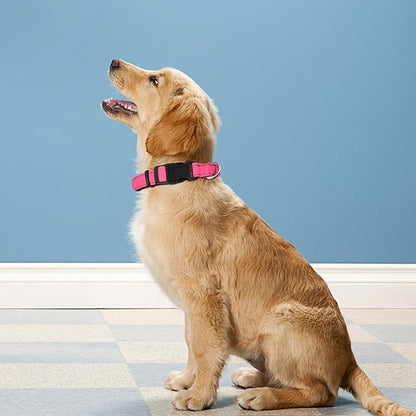 Reflective Dog Collar, Adjustable Soft Neoprene Padded Nylon Pet Collars with Buckle for Extra Large Dogs, Hotpink,XL