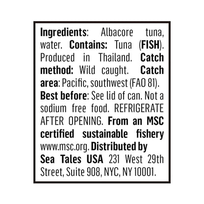 Sea Tales Solid White Albacore Canned Tuna in Water - No Salt Added - 100% Pole & Line Wild Sustainably Caught - BPA Free - High Protein Food - Keto Friendly - 5 oz. Cans (Pack of 12)
