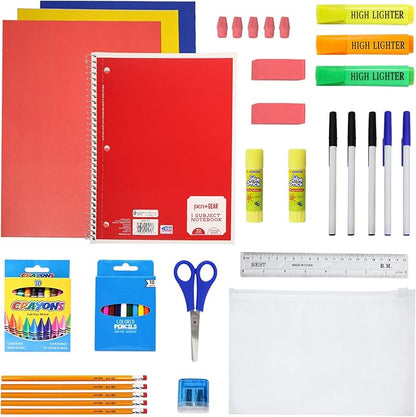 Moda West 12-Pack 19” Sport Backpacks with 50 Piece School Supplies Kits - Pens, Pencils, Crayons – Bulk Bundle for Elementary, Middle, and High School Students, 6 Assorted Styles