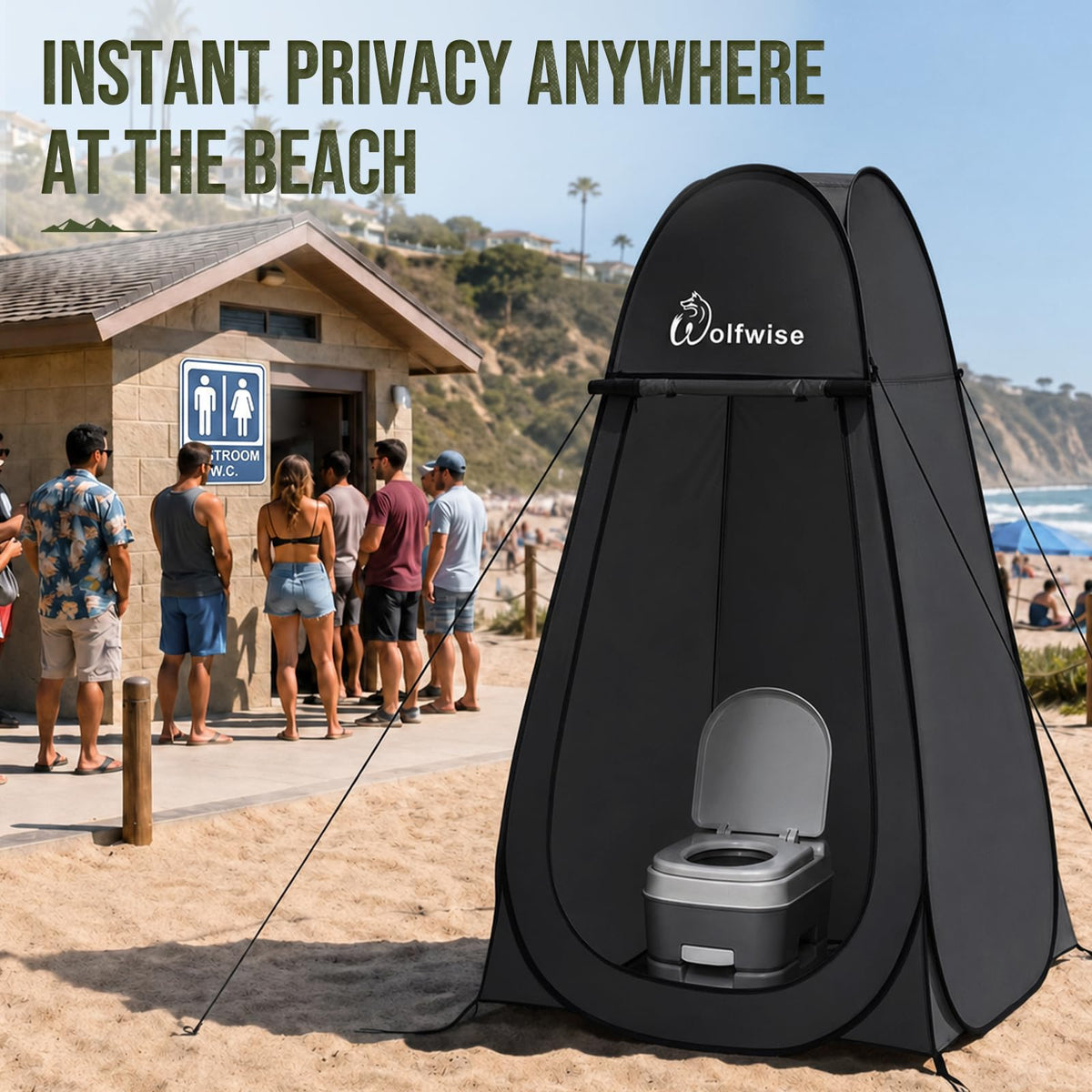 Wolfwise Pop Up Shower Tent for Camping Essentials, Portable Instant Changing Tent with Ventilation Window & Carry Bag, Privacy Dressing Room Bathroom Toilet for Beach, Outdoor, Standard, Black