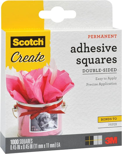 Scotch Adhesive Squares, Permanent Double-Sided Tape Squares for Crafting, Art, Gift Wrapping and More, .45 in x .45in., 1-Pack, 1000 Total
