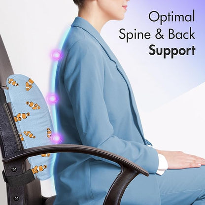 Ambesonne Cartoon Lumbar Back Support Pillow, Illustration of Clownfish Repetitive Simplistic Pattern Underwater, High Density Foam for Office Chairs Car Seats, 14" x 13", Pale Azure Blue Marigold