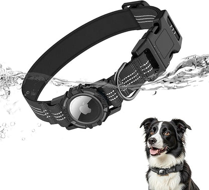 AirTag Dog Collar, IP68 Waterproof Integrated Air Tag Dog Collars with Reflective, Ultra-Durable, Comfortable Padded, Heavy Duty Dog Collars for Small Medium Large Dogs, M (12.6"-17.1"), Black