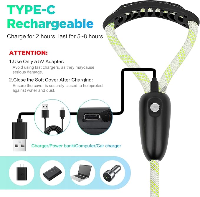 BSEEN Light Up Dog Leash - LED Dog Leash Type-C Rechargeable, 13 Lighting Modes, Glow in The Dark Pet Lead with Soft Handle for Small Medium Large Dogs Night Walking Safety (RGB, 6 Ft)