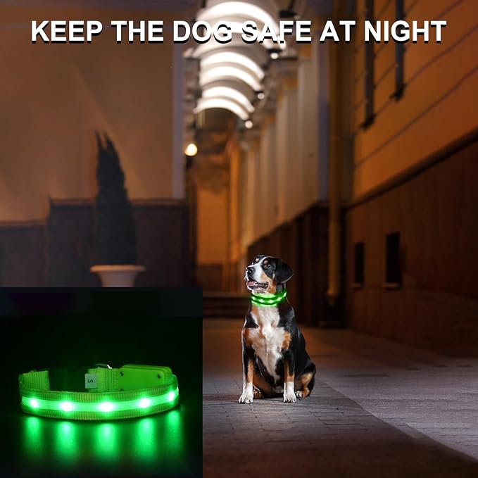 CHUKCHI LED Dog Collar Rechargeable,Waterproof Flashing Collar,Light Up Glow Collar, Adjustable Soft Safety Light Up for Small Medium Large Dogs Walking Camping at Night (Green-S)