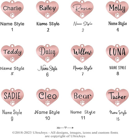 Ultra Joys Dog Tags Personalized for Pets - Hollow Paw Custom Pet ID Tag - Engraved Dog Tag for Small, Large Dogs - Large Heart in Rose