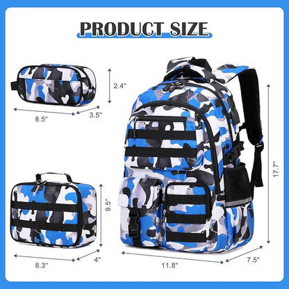 Camo Backpack for Boys, Tactical Boy Backpacks for School, Kids Backpack With Lunch Box Pencil Case USB Charging Port Military Army SchoolBags for Boy Teens Kids Elementary Middle High School