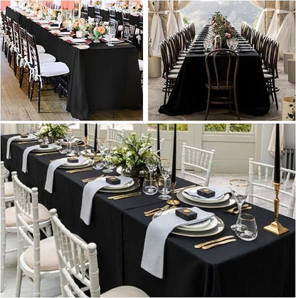 8 Pack Black Tablecloths 60 x 84 Inch Rectangular Table Cloth for 4 Foot Rectangle Tables, Wrinkle Resistant Washable Rectangle Fabric Table Covers for Wedding Party Banquet Buffet and Camping
