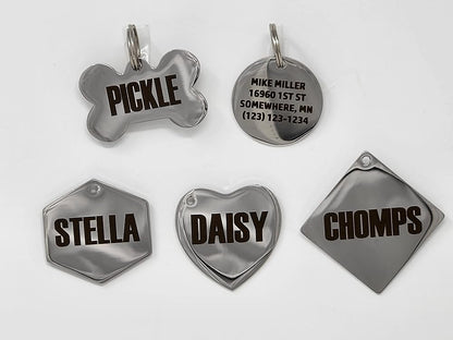 Dr. Fremont's Stainless Steel ID Dog Tags Engraved for Pets Personalized for Cat or Dog Collar Bold Font for Safety (Small, Heart)