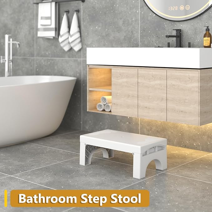 Folding Step Stool for Adults Kids, Heavy Duty Non-Slip Foldable Stepping Stool with 400-LBS Capacity, Safety Collapsible Foot Step Stool for Bathroom Bedroom Kitchen, Bed Steps for High Beds, White