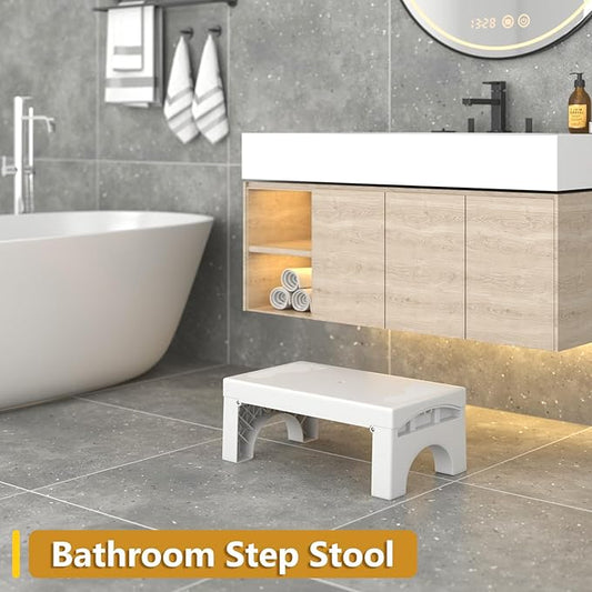 Folding Step Stool for Adults Kids, Heavy Duty Non-Slip Foldable Stepping Stool with 400-LBS Capacity, Safety Collapsible Foot Step Stool for Bathroom Bedroom Kitchen, Bed Steps for High Beds, White