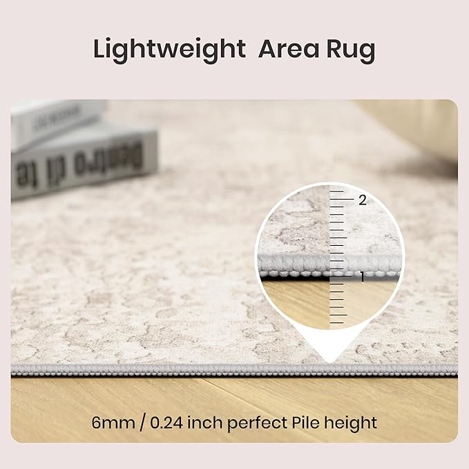 Art&Tuft Washable Rugs 9x12, Ultra Thin Anti-Slip Backing Abstract 9x12 Rug, Low Pile Stain Resistant Area Rugs for Living Room, Foldable Machine Washable Area Rug (9'x12', Beige)