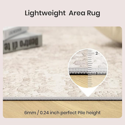 Art&Tuft Washable Rugs 9x12, Ultra Thin Anti-Slip Backing Abstract 9x12 Rug, Low Pile Stain Resistant Area Rugs for Living Room, Foldable Machine Washable Area Rug (9'x12', Beige)