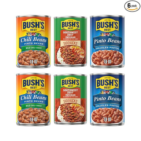Bush's Best Baked Beans, Pinto Power Variety Pack, 2 Southwest Zest Pinto Beans (15oz), 2 Mild Chili Pinto Beans (16oz), 2 Original Pinto (16oz) (Variety Pack)