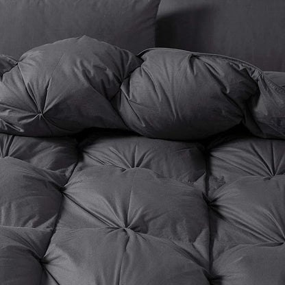 Luxurious Heavyweight Goose Down Feather Fiber Comforter, Exquisite Pinch Pleat Design, Oversize California King/Cal King 108 x 98, 100% Egyptian Cotton, 90 oz Fill Weight, Gray