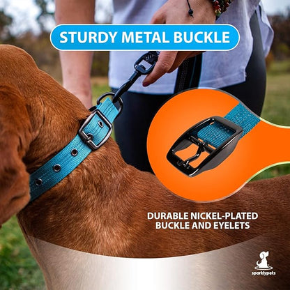 SparklyPets Heavy Duty Dog Collar with Handle for Medium and Large Dogs ??Professional Collar with Reflective Stitches, Soft Handle & Nickel-Plated Buckle (Large (18"~22"), Blue)