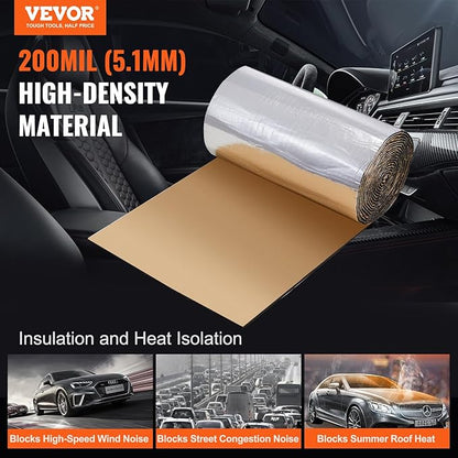 VEVOR Noise Grabber Mass Barrier, 16.5x315 in (36sq.ft) Roll of Soundproofing Mat, 200mil Thick Mass-Loaded High Density Aluminum Foil Foam Surface, Double Layer Structure Acoustic Insulation Sheet