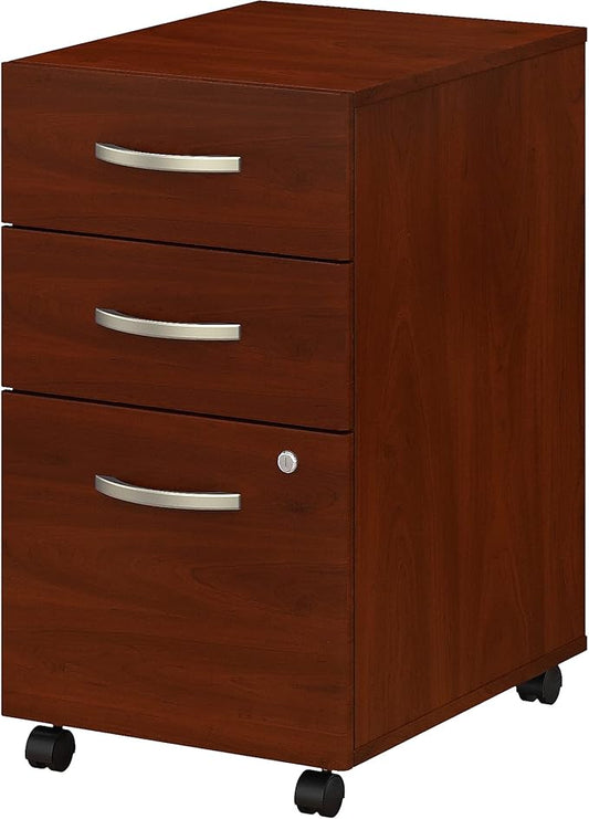 Bush Business Furniture 3 Drawer Mobile File Cabinet - Assembled, Rolling Document Storage for Home or Professional Office, Studio C Collection, Hansen Cherry